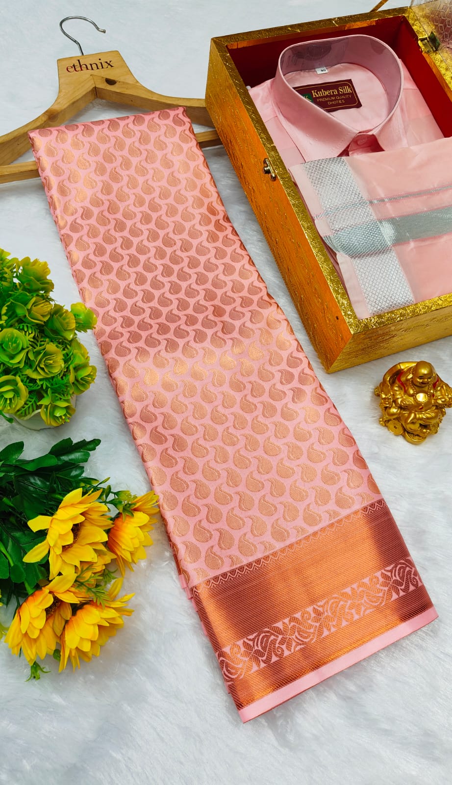 Semi Silk Saree & Semi Silk Dhoti Set - Couple Combo