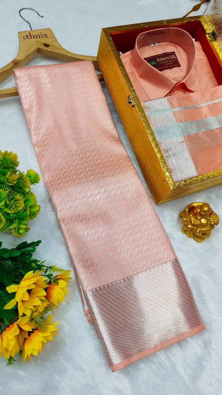 Semi Silk Saree & Semi Silk Dhoti Set - Couple Combo