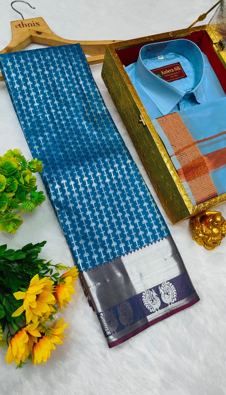 Semi Silk Saree & Semi Silk Dhoti Set - Couple Combo