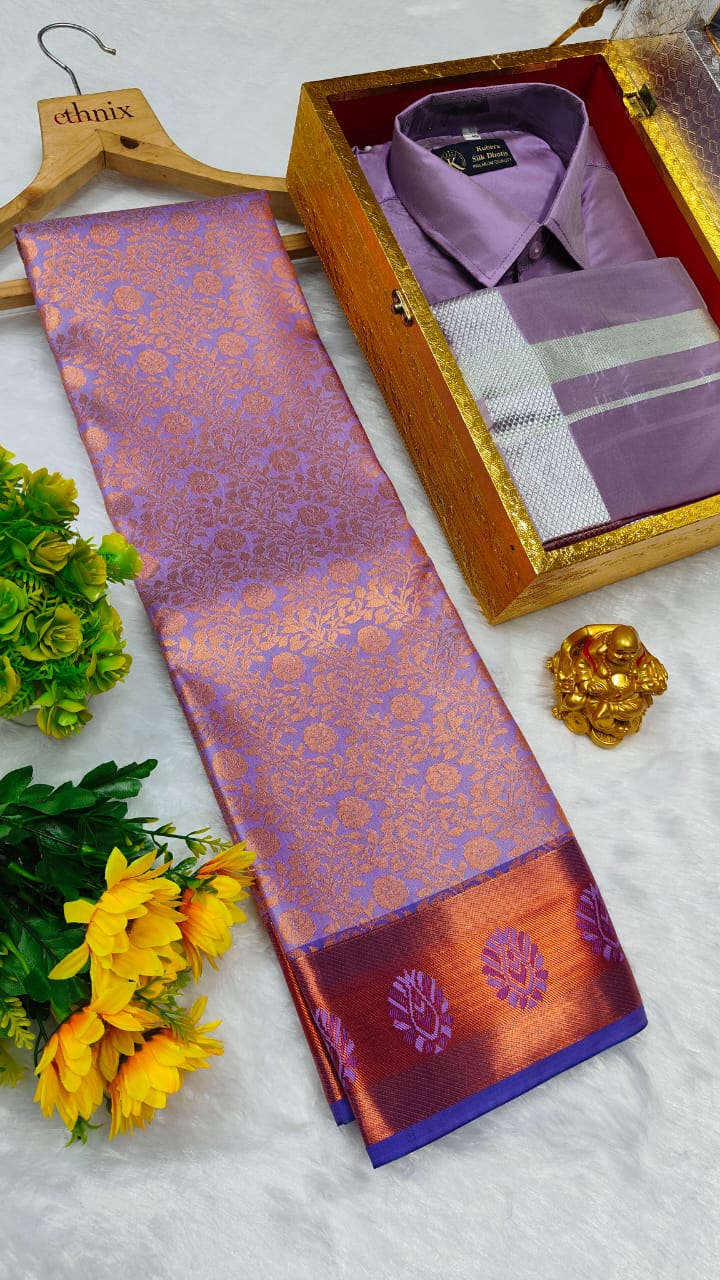 Semi Silk Saree & Semi Silk Dhoti Set - Couple Combo
