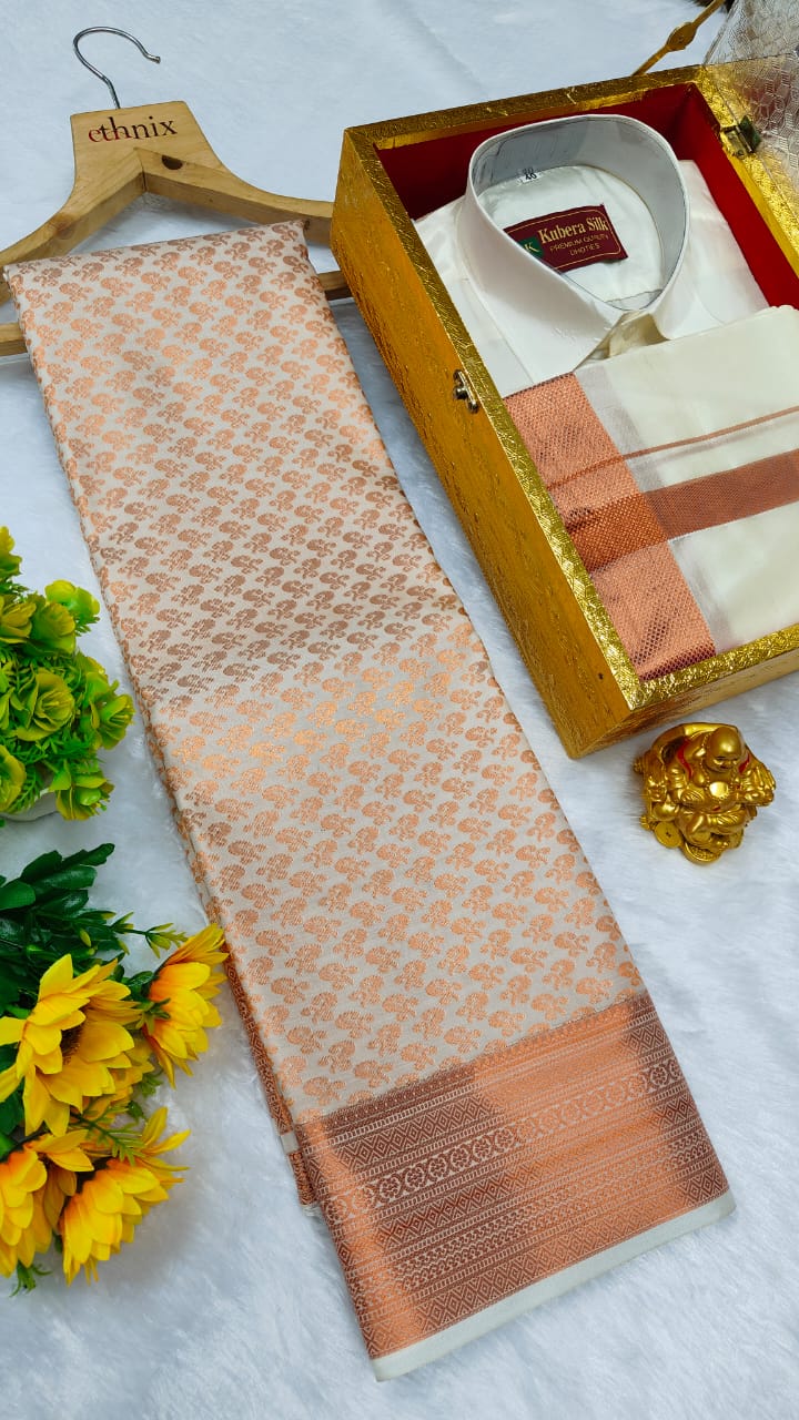 Semi Silk Saree & Semi Silk Dhoti Set - Couple Combo