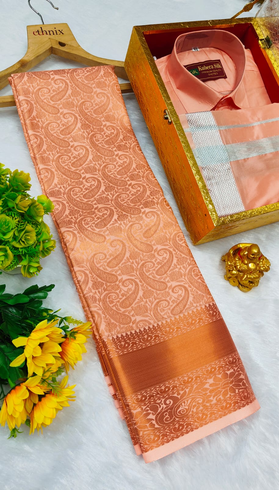 Semi Silk Saree & Semi Silk Dhoti Set - Couple Combo