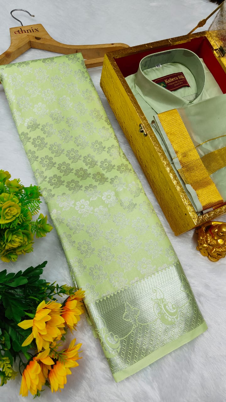 Semi Silk Saree & Semi Silk Dhoti Set - Couple Combo