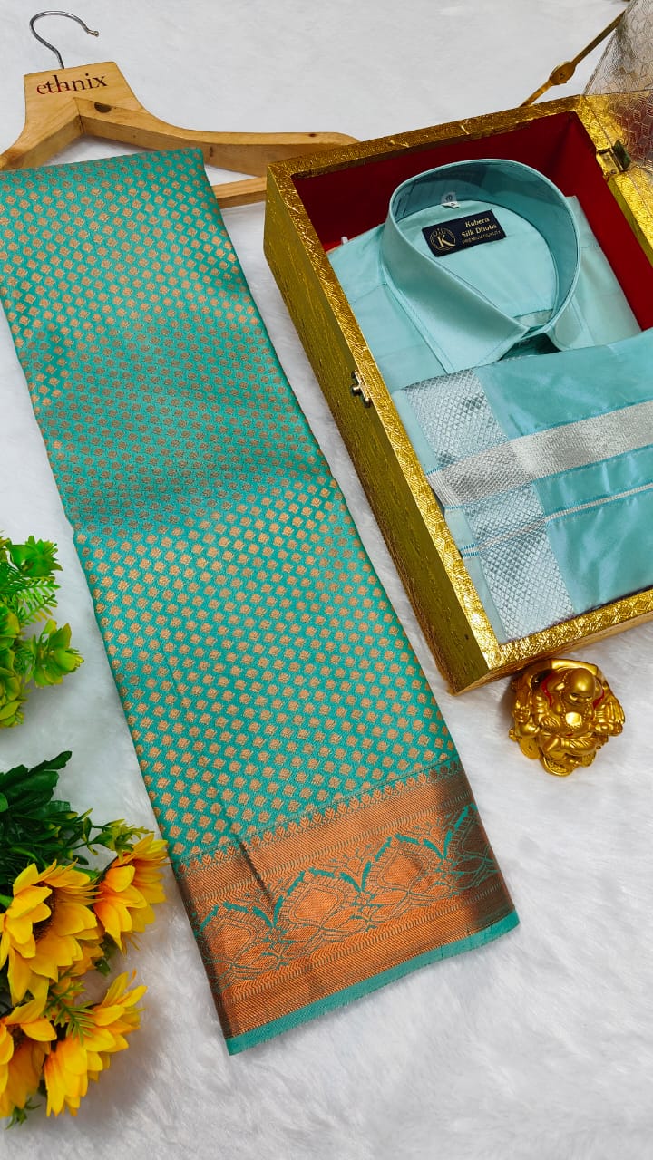 Semi Silk Saree & Semi Silk Dhoti Set - Couple Combo