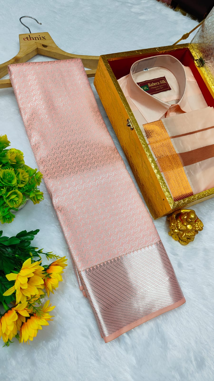 Semi Silk Saree & Semi Silk Dhoti Set - Couple Combo