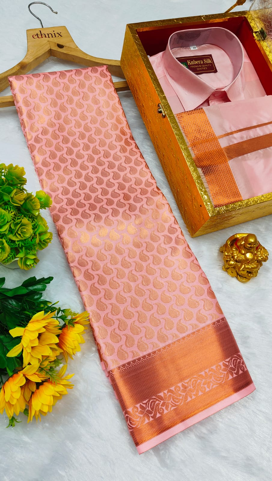 Semi Silk Saree & Semi Silk Dhoti Set - Couple Combo