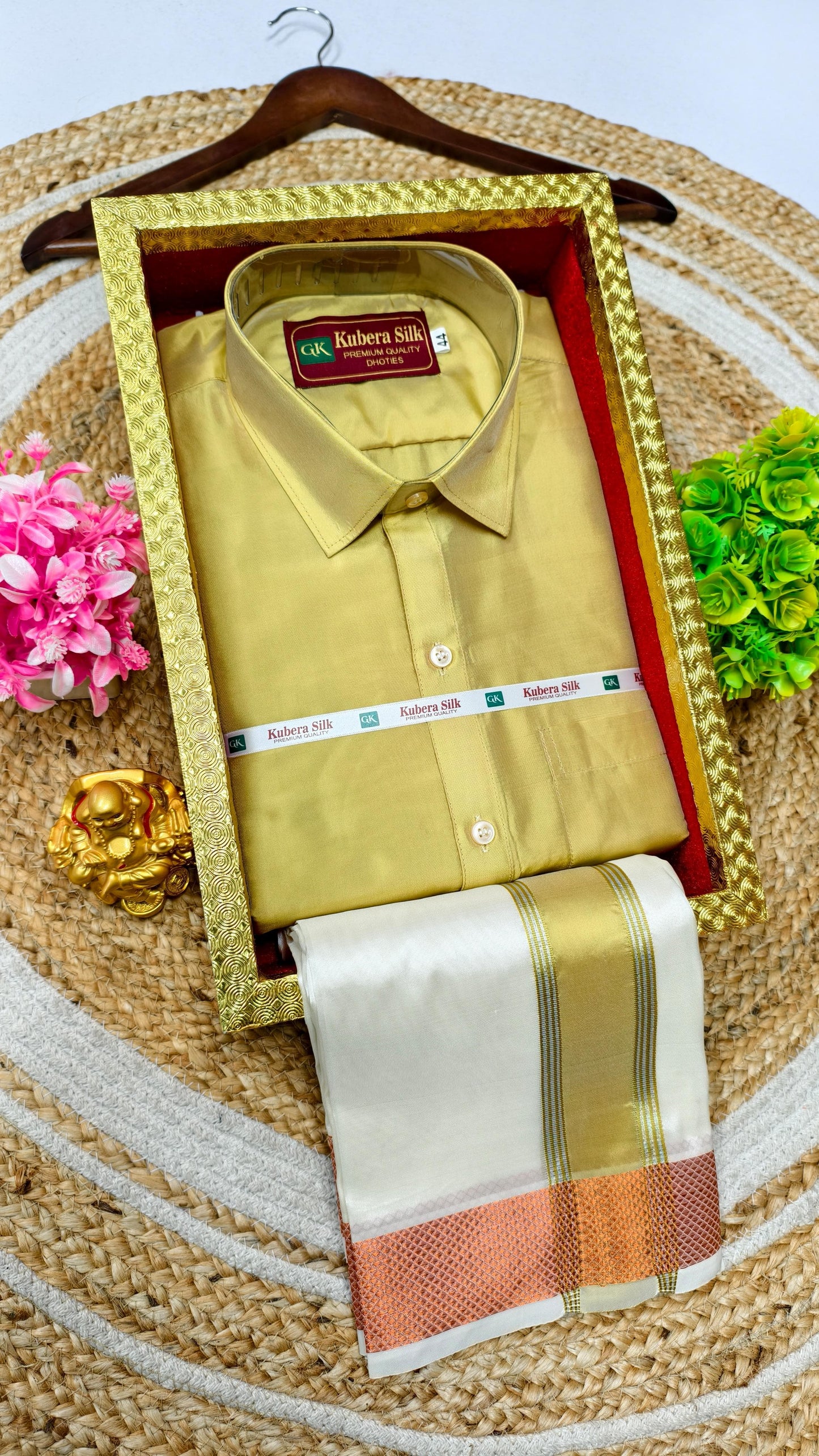 Semi-Silk Men's Adult Shirt and Dhoti Set