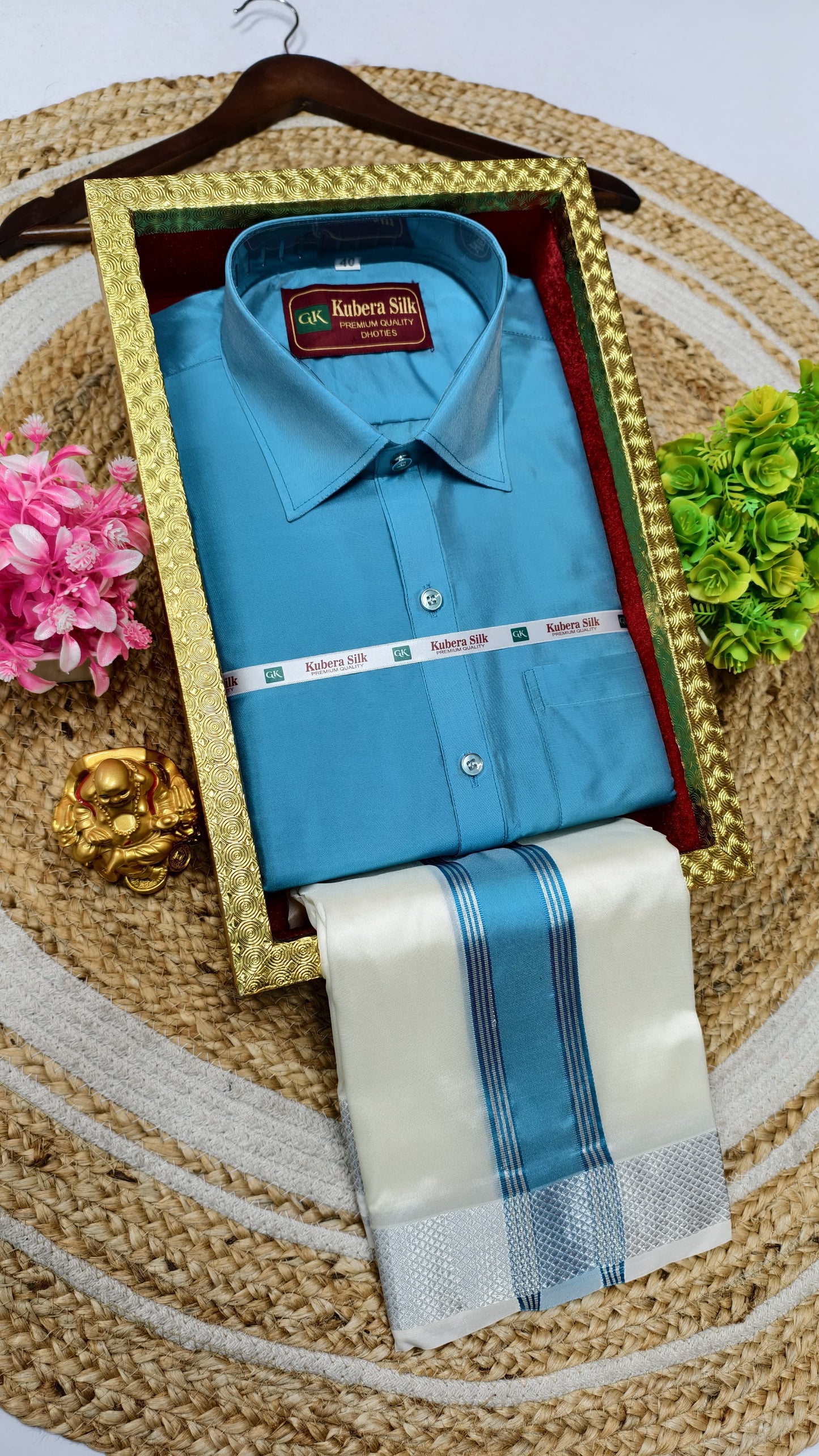 Semi-Silk Men's Adult Shirt and Dhoti Set