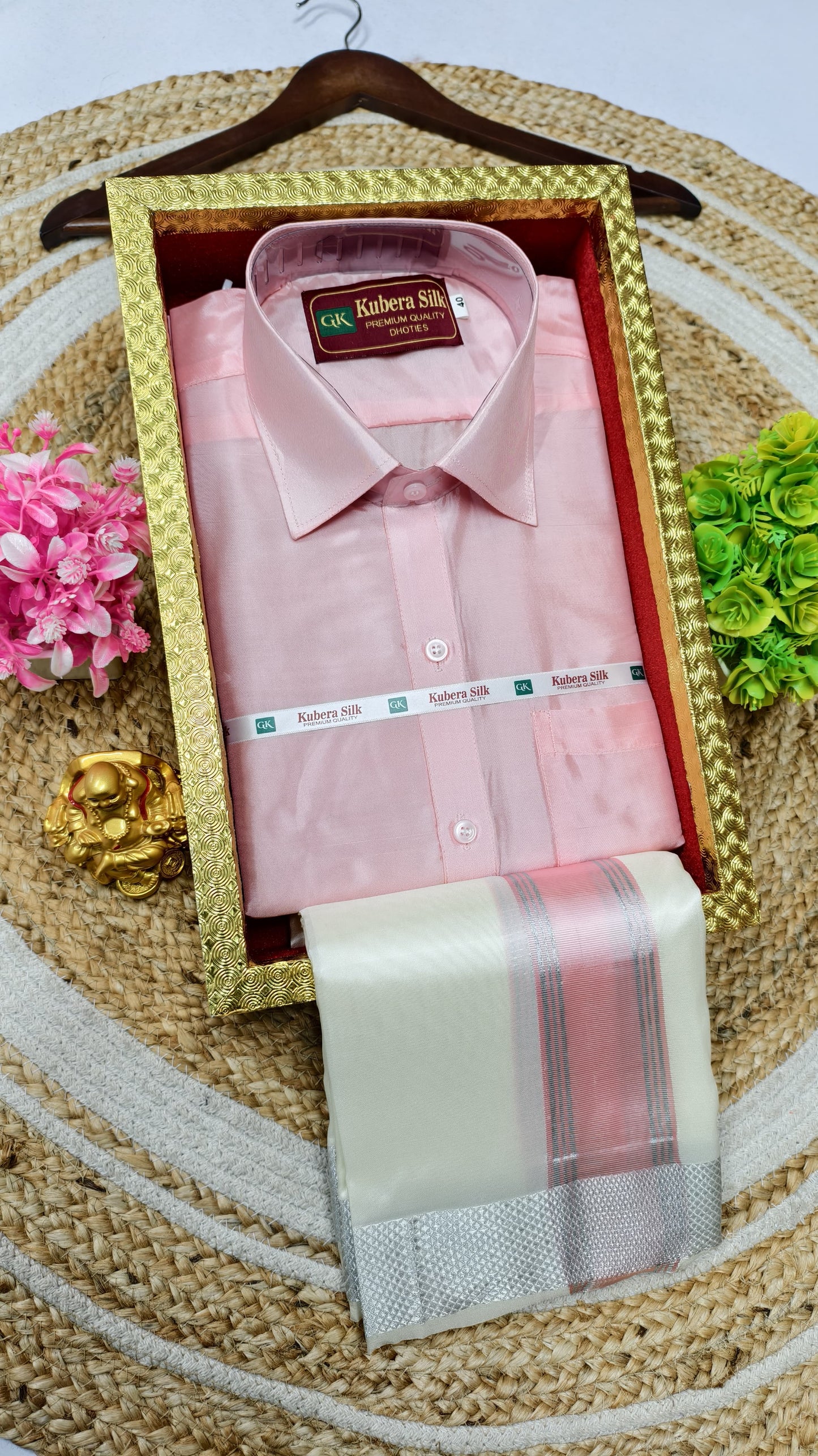 Semi-Silk Men's Adult Shirt and Dhoti Set