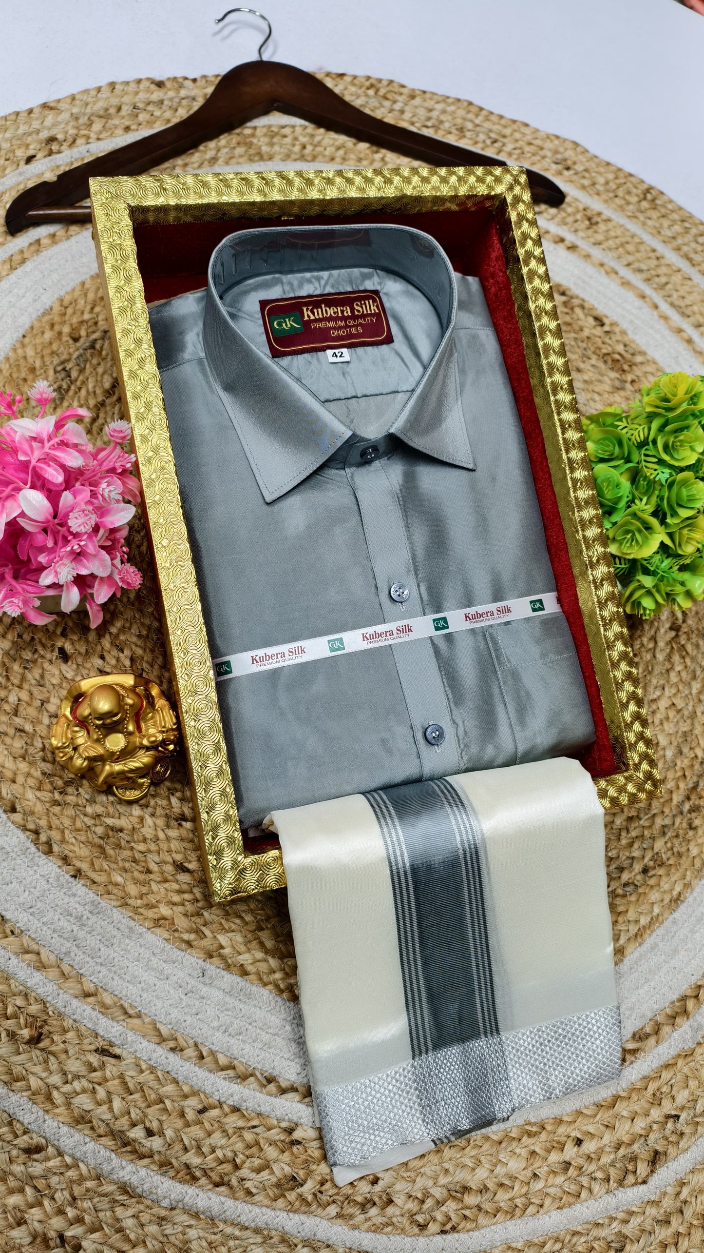 Semi-Silk Men's Adult Shirt and Dhoti Set