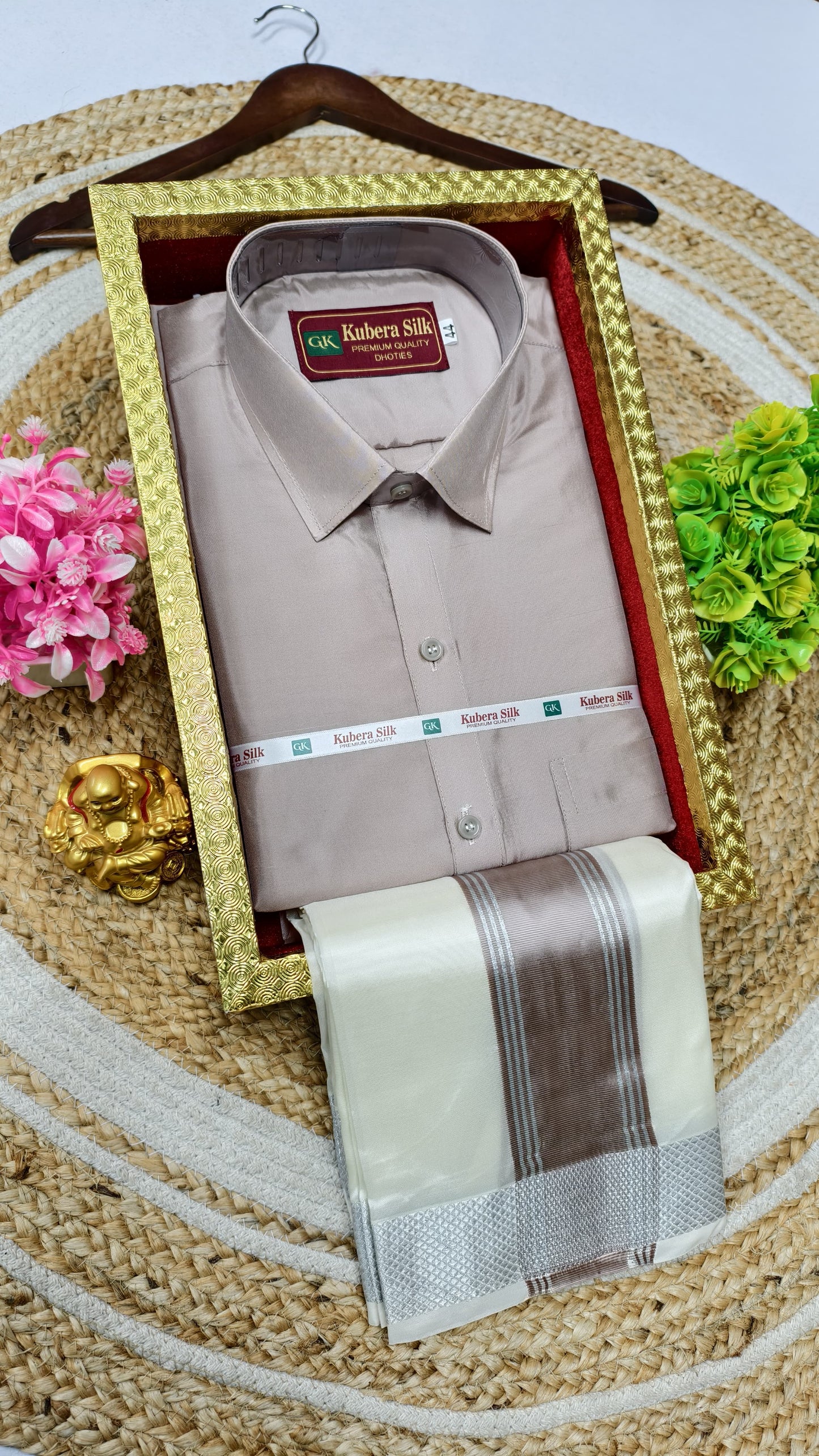 Semi-Silk Men's Adult Shirt and Dhoti Set