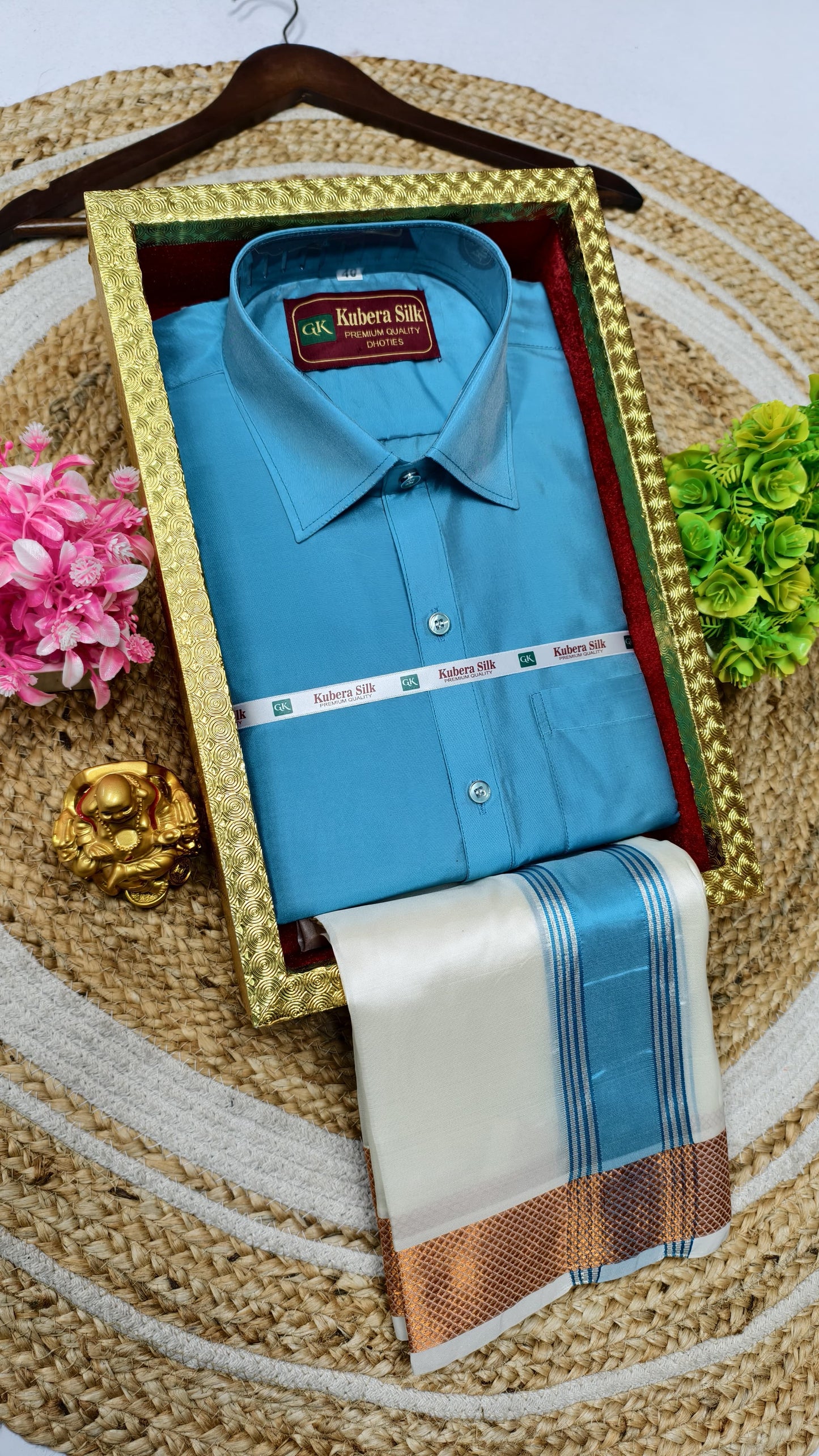 Semi-Silk Men's Adult Shirt and Dhoti Set