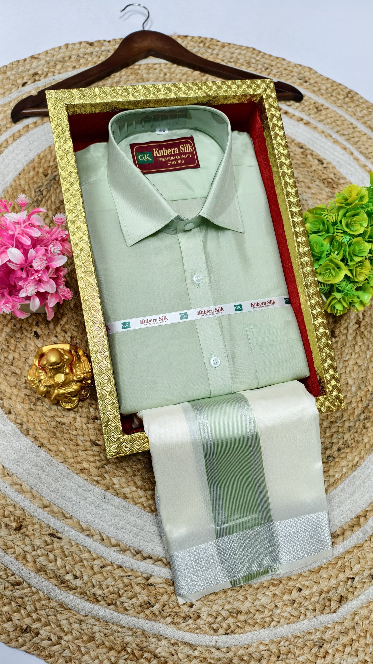 Semi-Silk Men's Adult Shirt and Dhoti Set