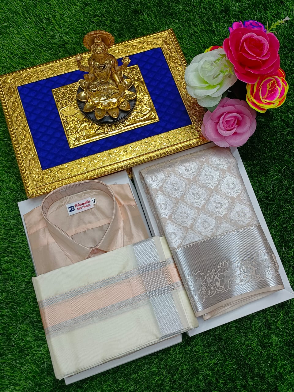Semi Silk Saree & Semi Silk Dhoti Set - Couple Combo
