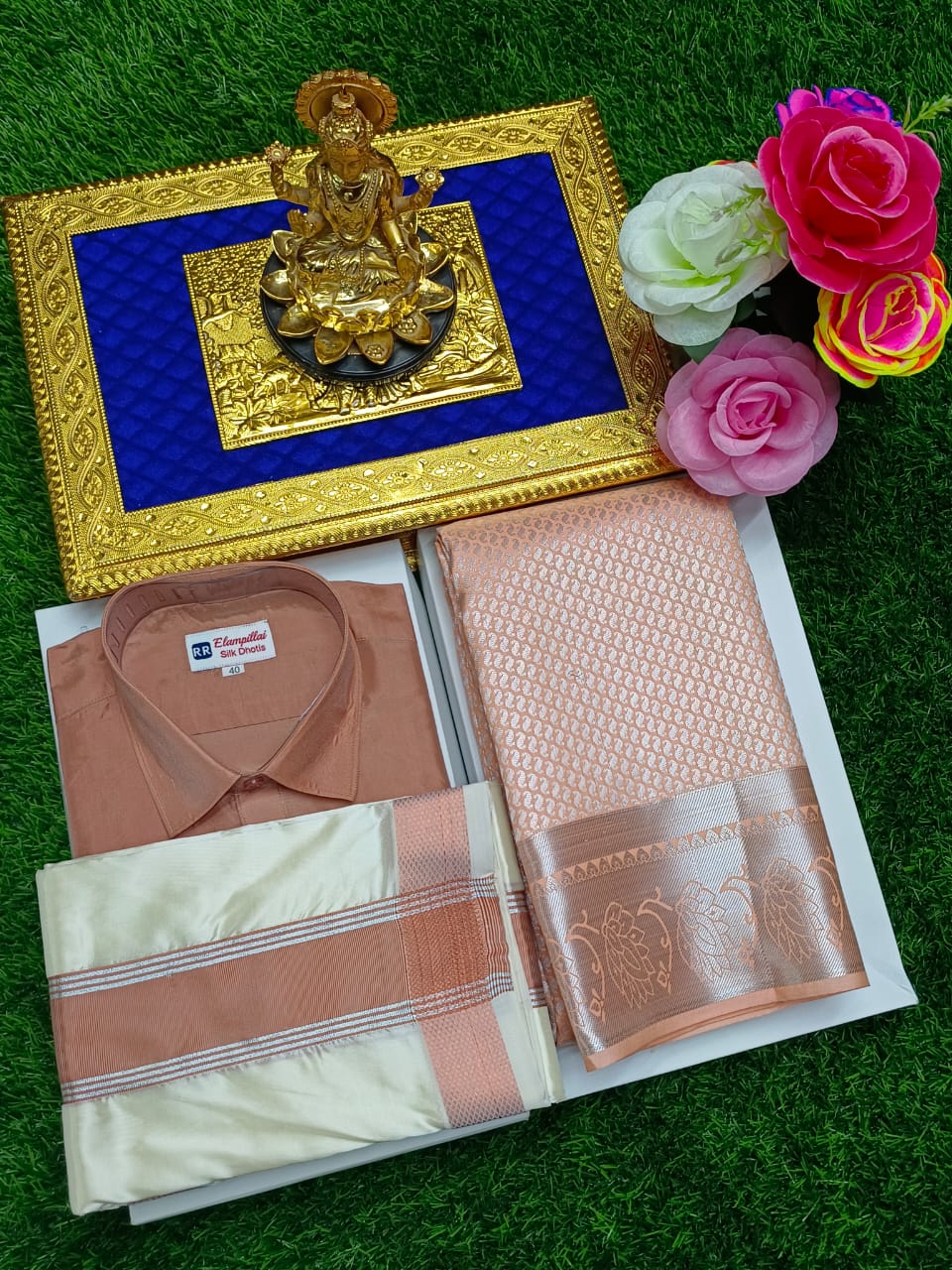 Semi Silk Saree & Semi Silk Dhoti Set - Couple Combo