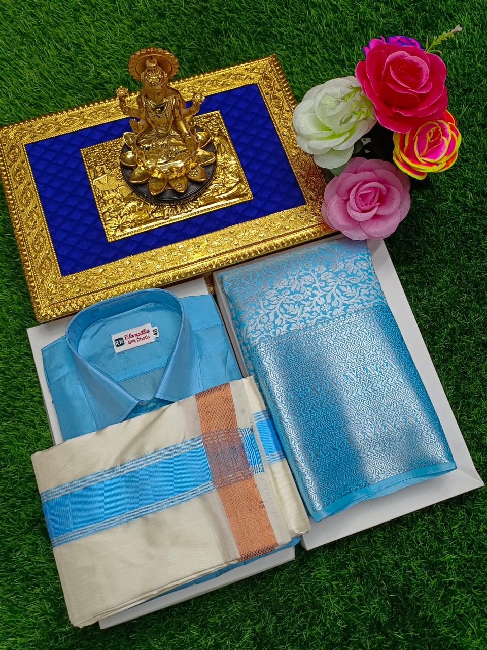 Semi Silk Saree & Semi Silk Dhoti Set - Couple Combo