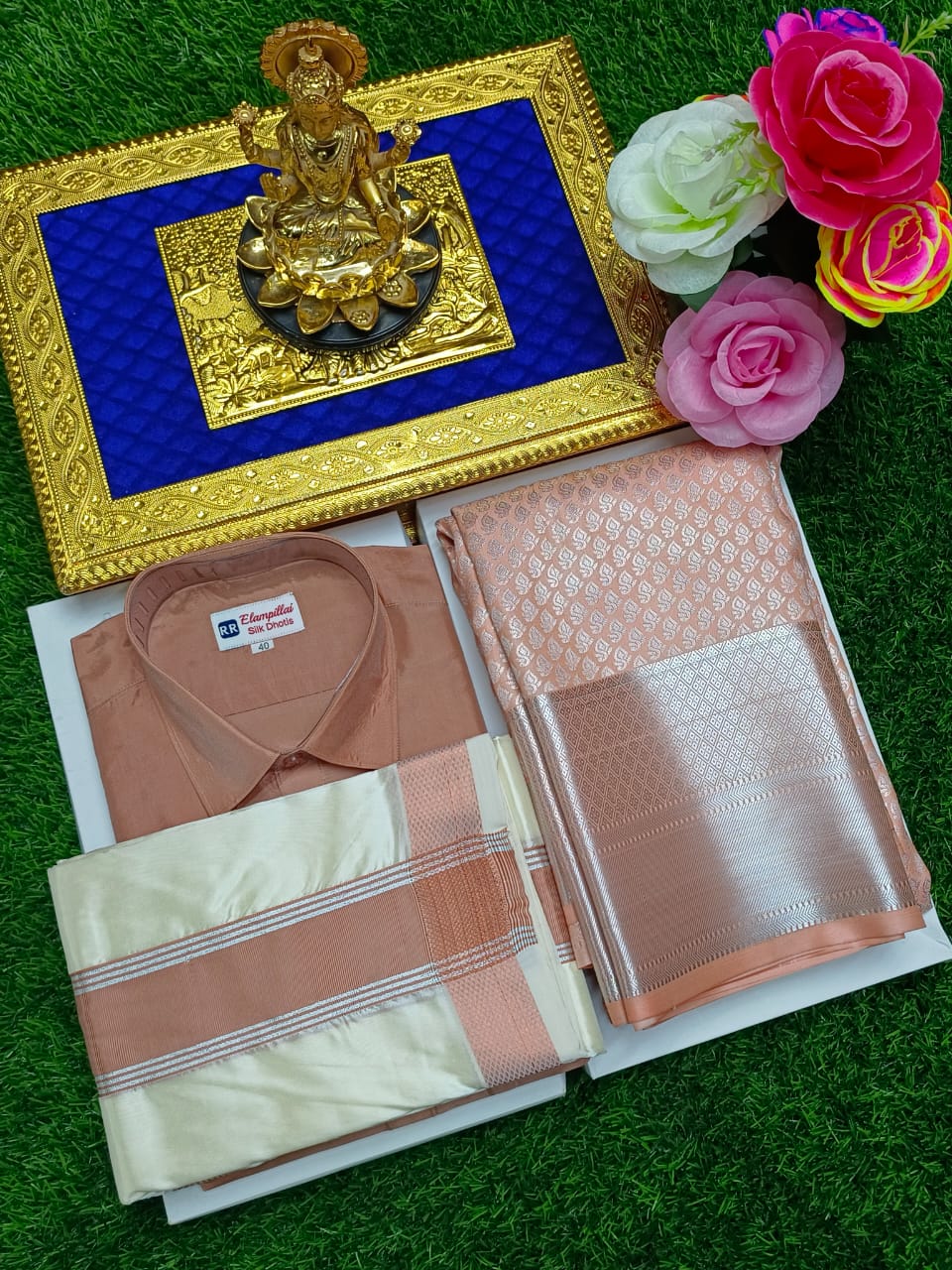 Semi Silk Saree & Semi Silk Dhoti Set - Couple Combo