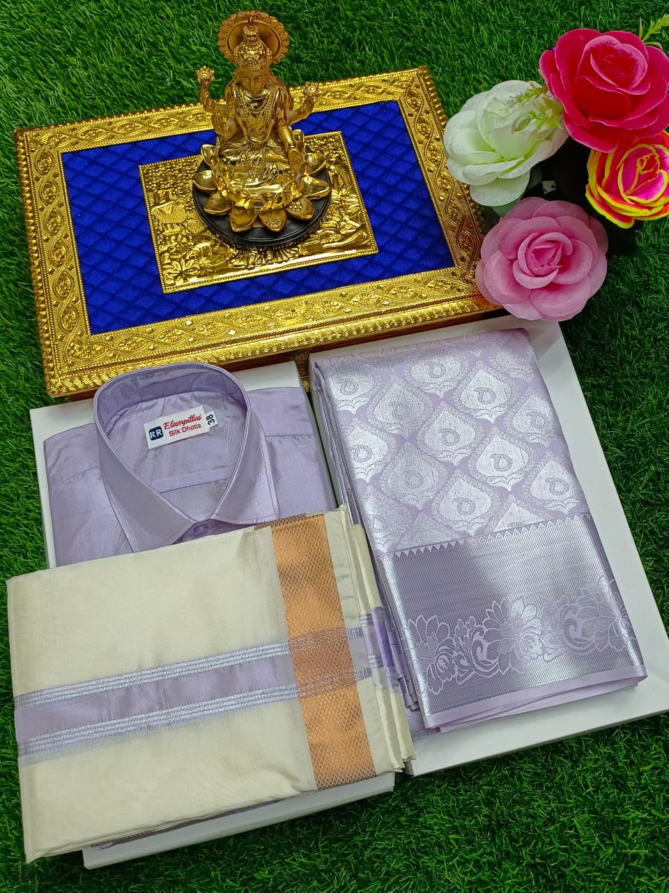 Semi Silk Saree & Semi Silk Dhoti Set - Couple Combo