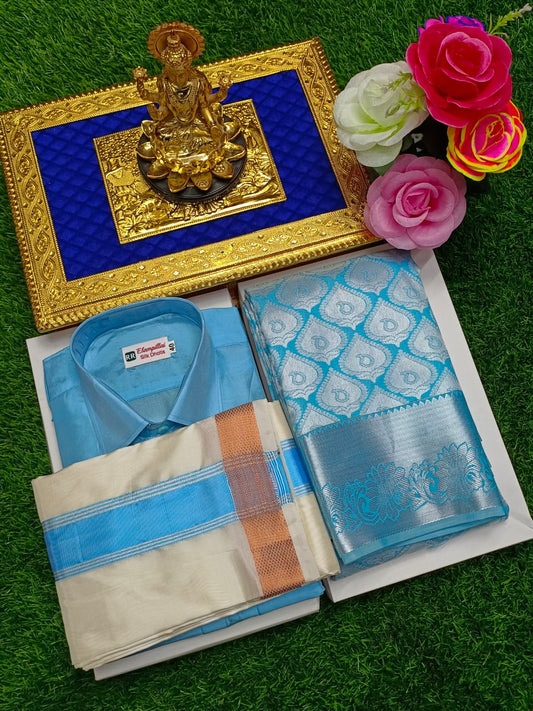 Semi Silk Saree & Semi Silk Dhoti Set - Couple Combo
