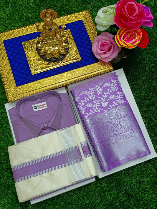 Semi Silk Saree & Semi Silk Dhoti Set - Couple Combo