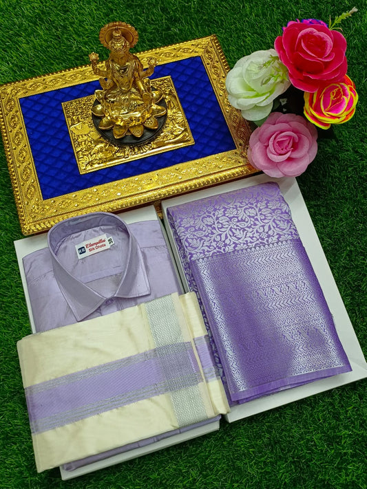 Semi Silk Saree & Semi Silk Dhoti Set - Couple Combo