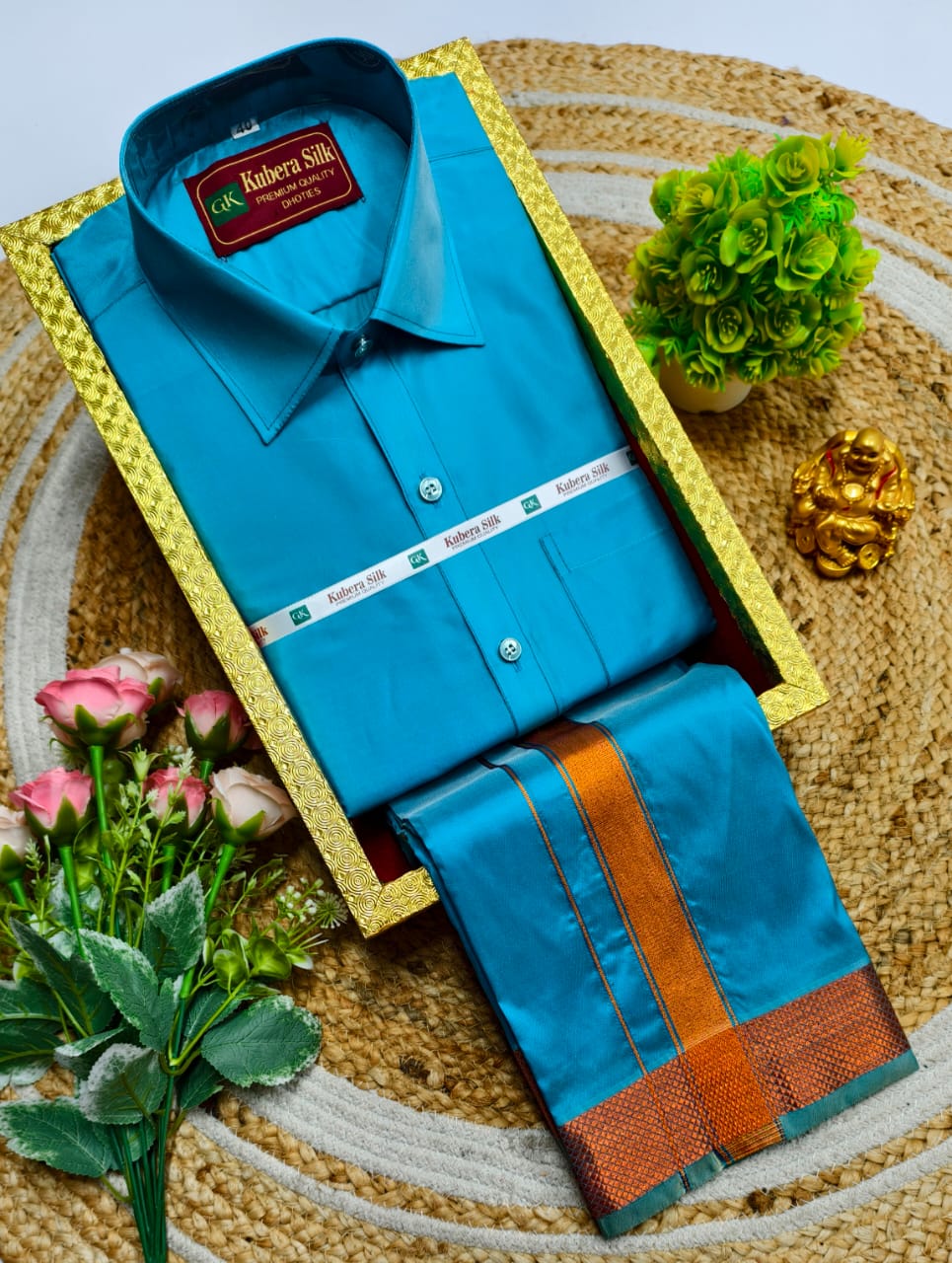 Semi-Silk Men's Adult Shirt and Dhoti Set