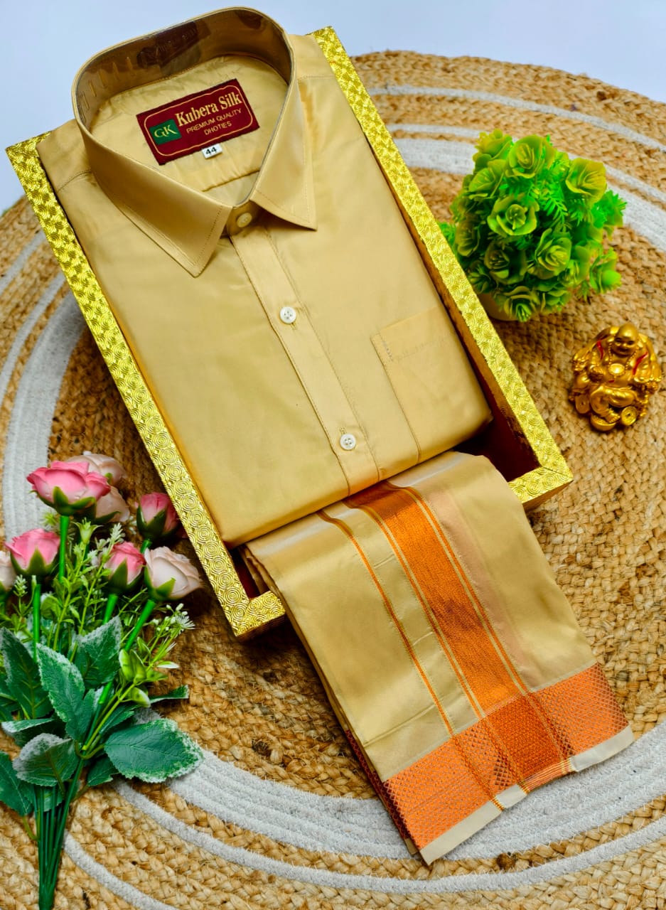 Semi-Silk Men's Adult Shirt and Dhoti Set