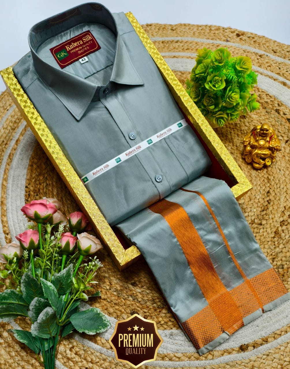 Semi-Silk Men's Adult Shirt and Dhoti Set
