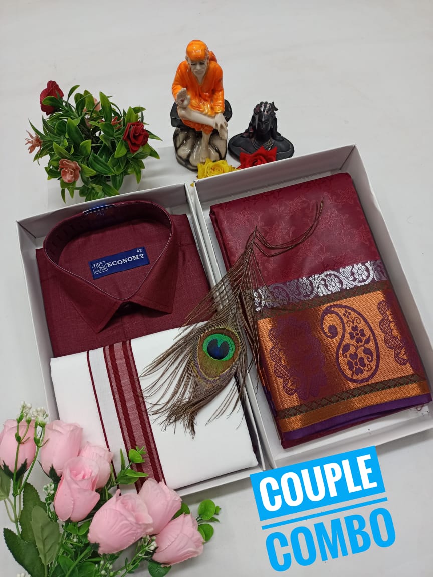 Couple Combo - Semi Silk Saree & Dhoti Shirt