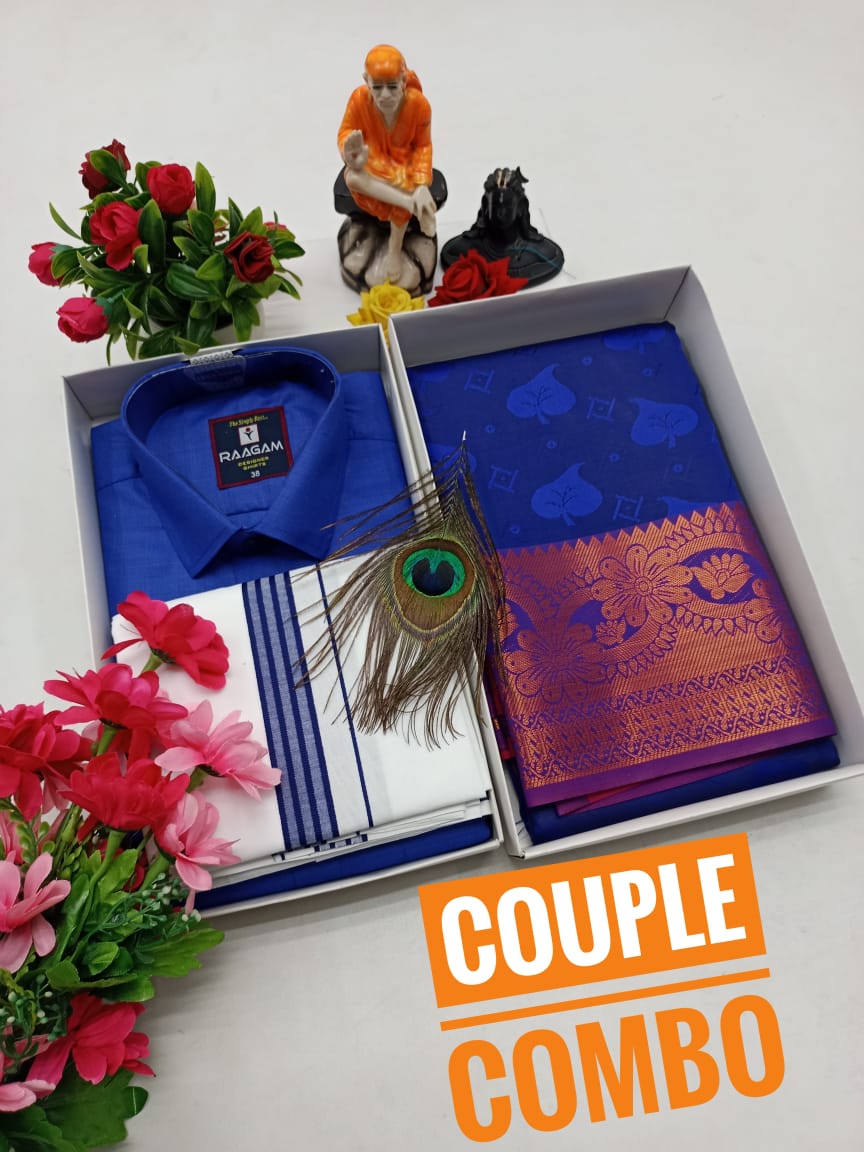 Couple Combo - Semi Silk Saree & Dhoti Shirt