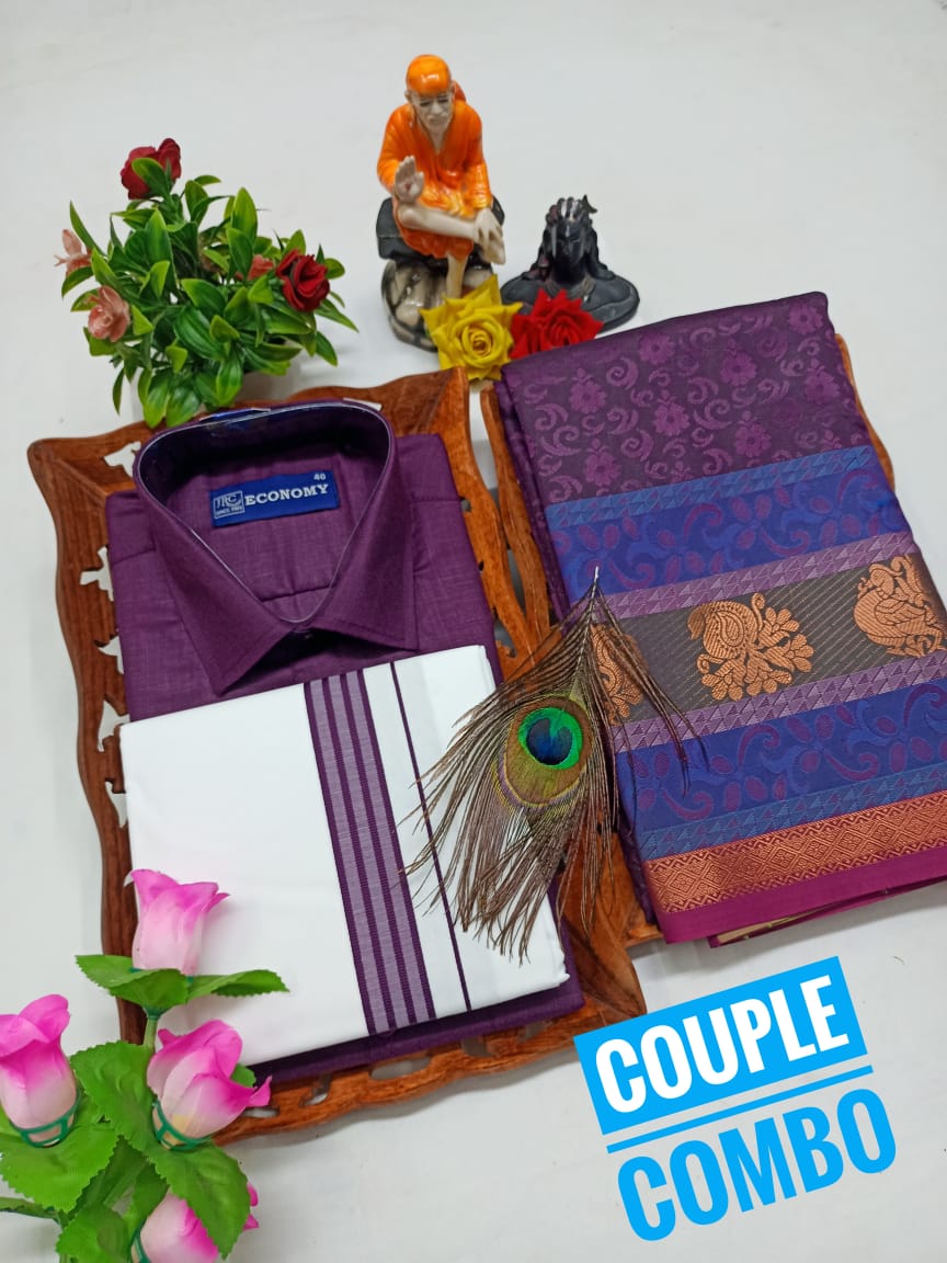 Couple Combo - Semi Silk Saree & Dhoti Shirt