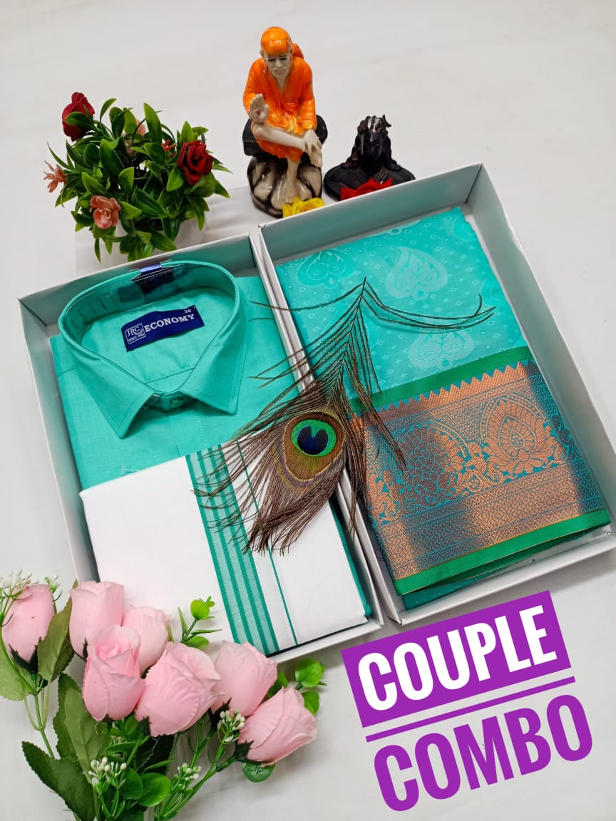 Couple Combo - Semi Silk Saree & Dhoti Shirt