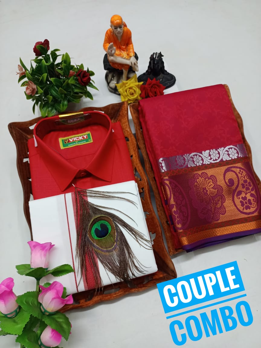 Couple Combo - Semi Silk Saree & Dhoti Shirt