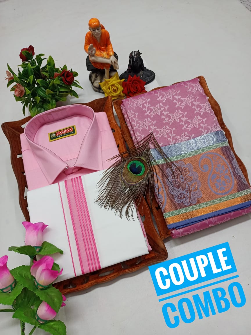Couple Combo - Semi Silk Saree & Dhoti Shirt