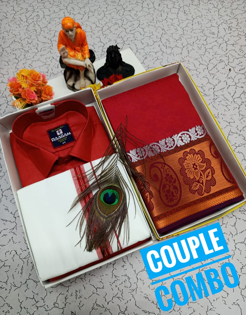 Couple Combo - Semi Silk Saree & Dhoti Shirt