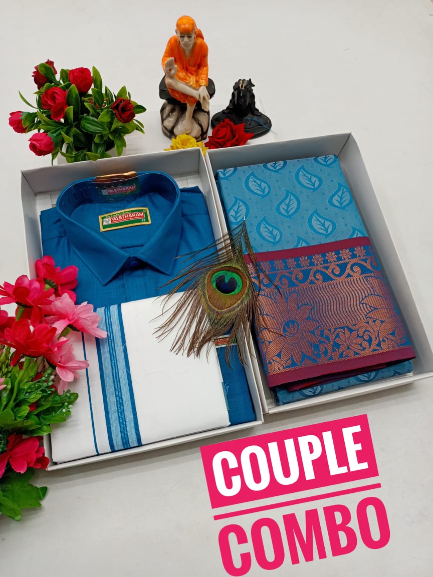 Couple Combo - Semi Silk Saree & Dhoti Shirt