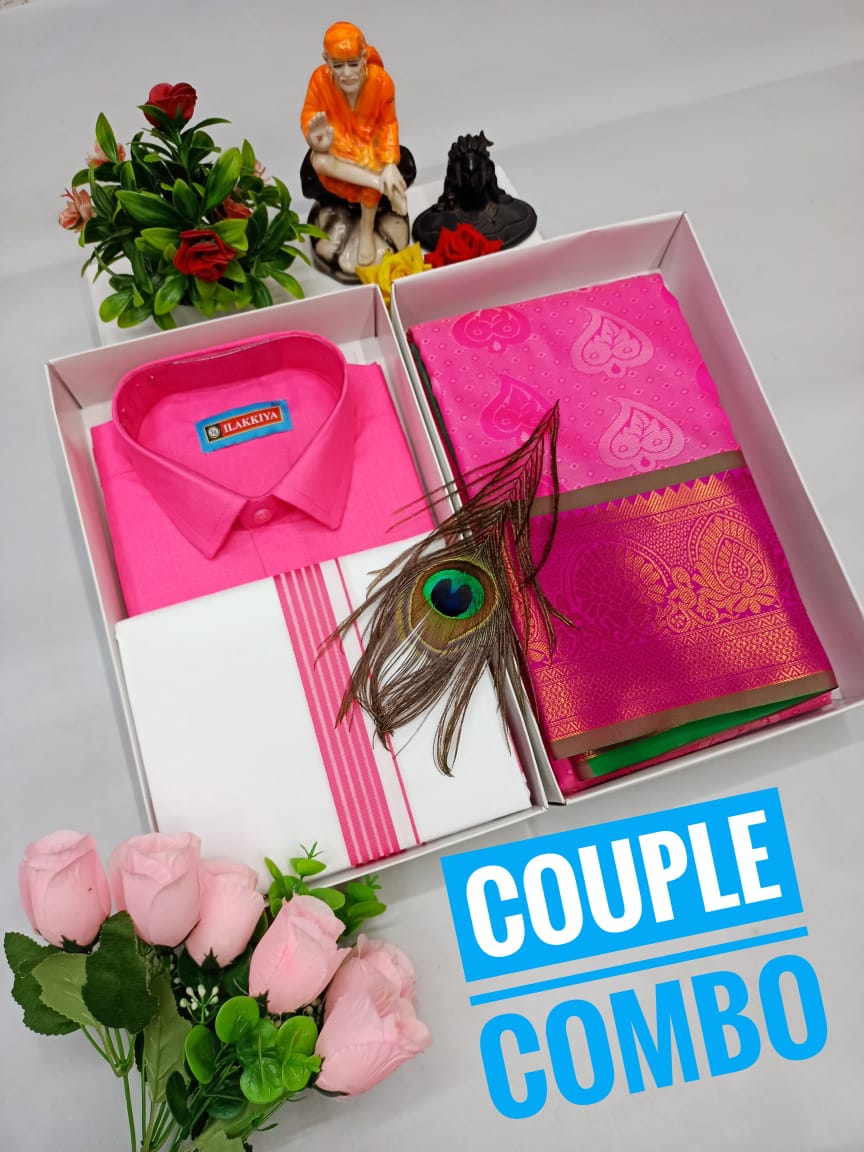 Couple Combo - Semi Silk Saree & Dhoti Shirt