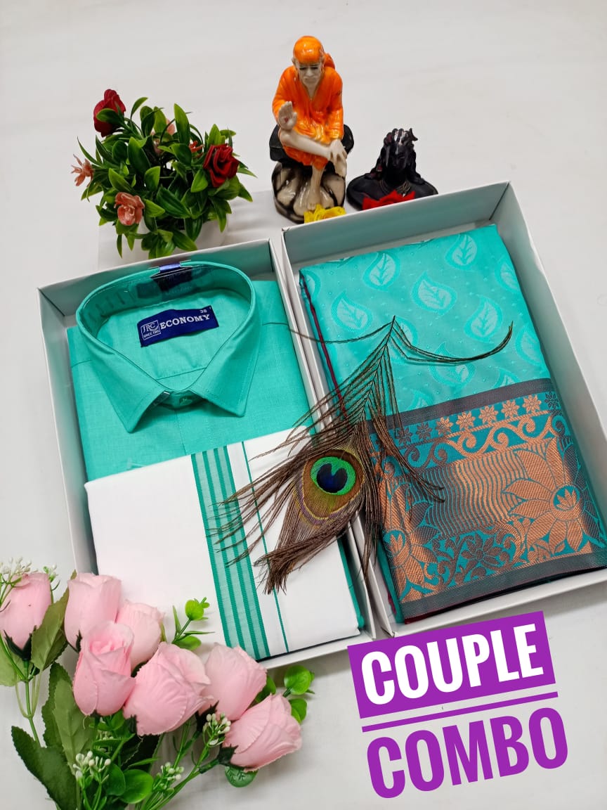 Couple Combo - Semi Silk Saree & Dhoti Shirt
