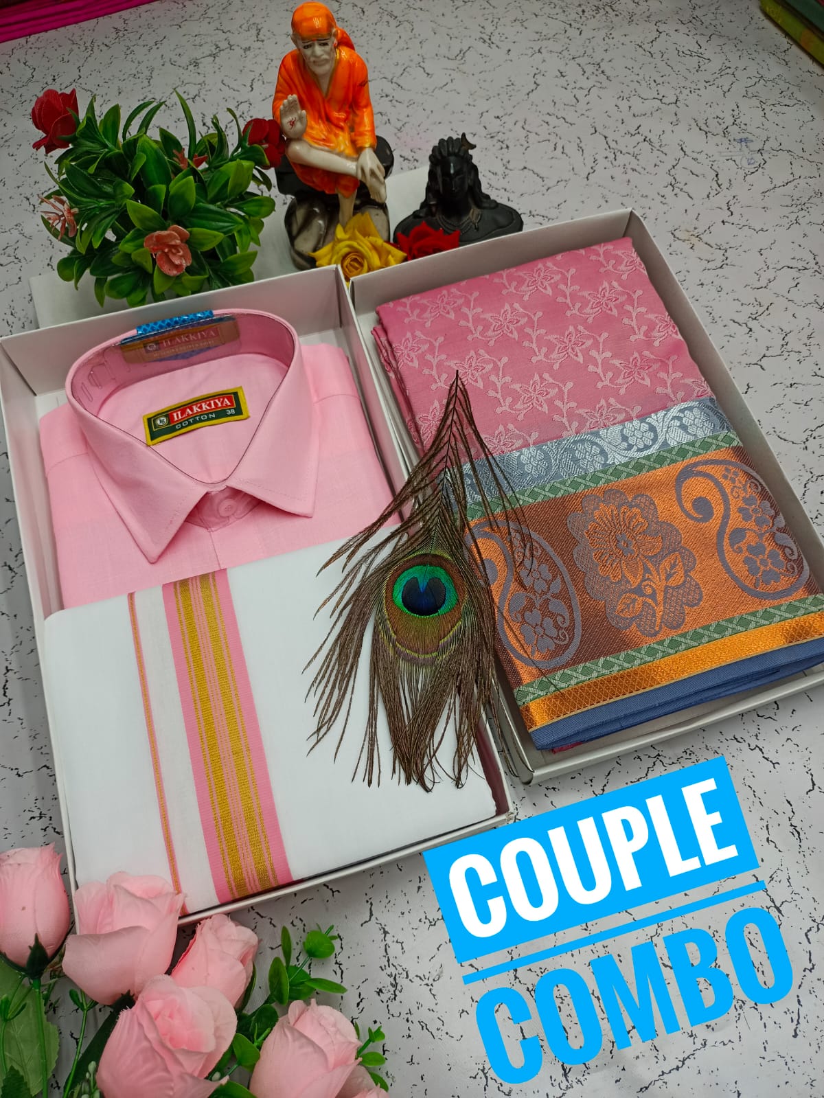Couple Combo - Semi Silk Saree & Dhoti Shirt