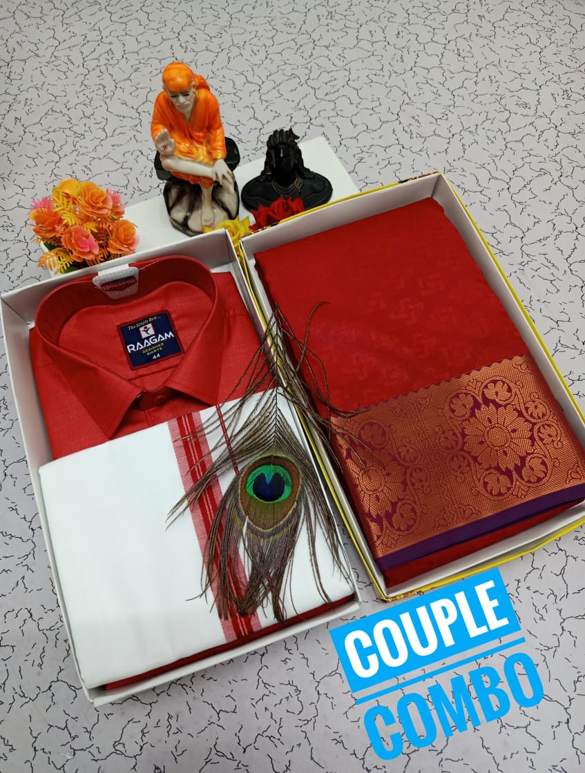 Couple Combo - Semi Silk Saree & Dhoti Shirt