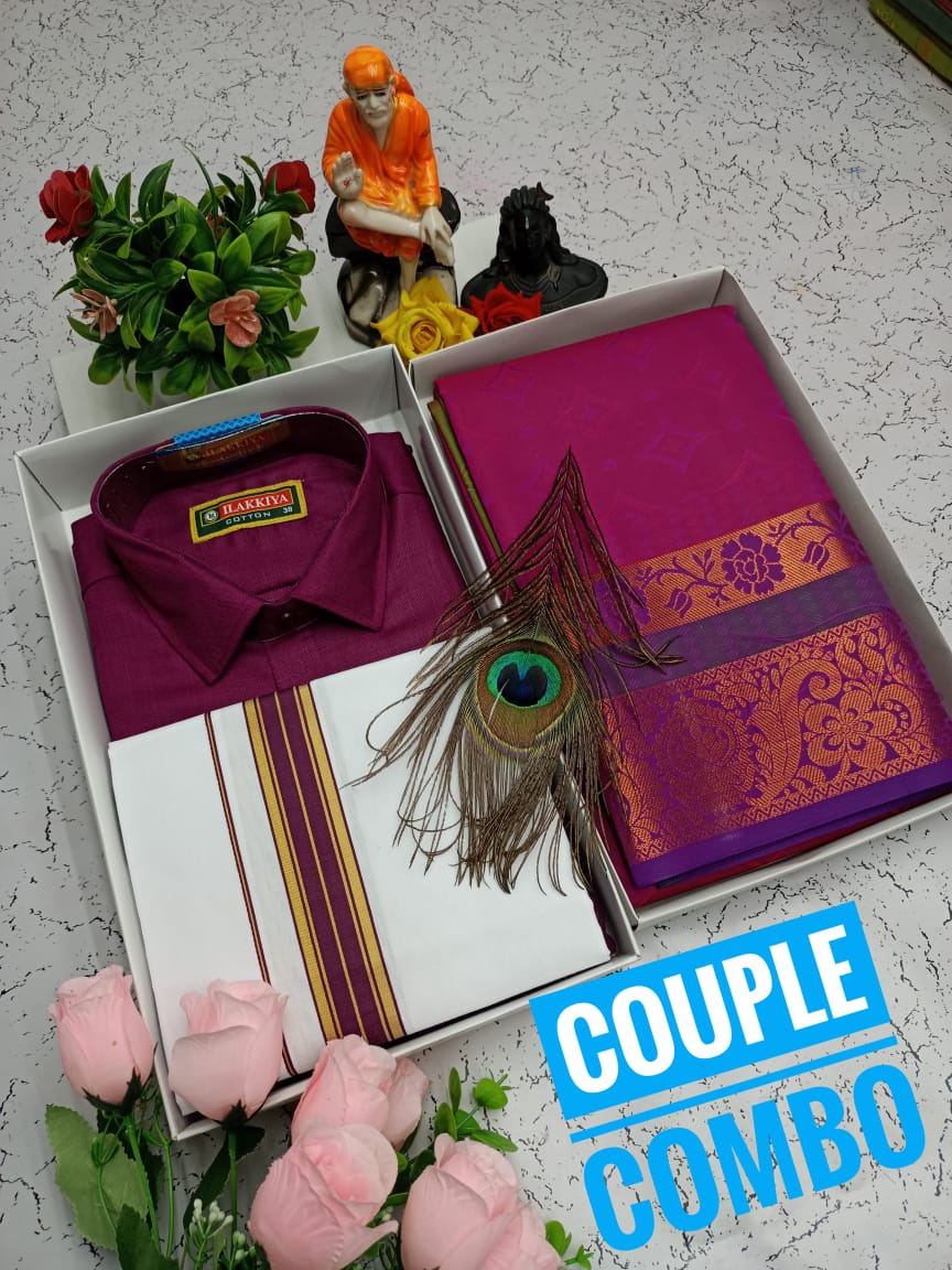 Couple Combo - Semi Silk Saree & Dhoti Shirt