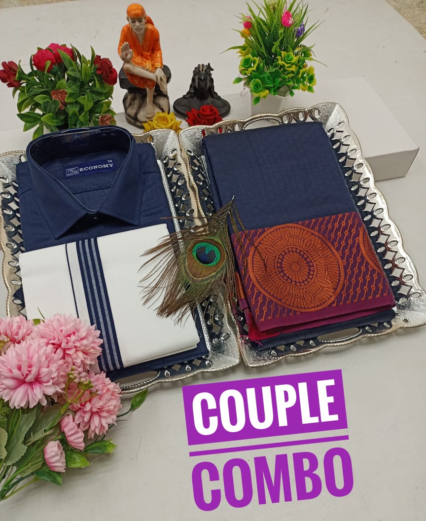 Couple Combo - Semi Silk Saree & Dhoti Shirt