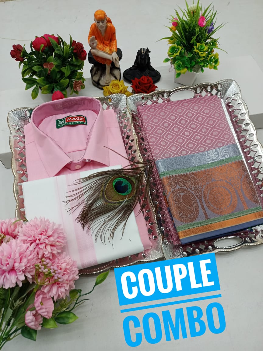 Couple Combo - Semi Silk Saree & Dhoti Shirt