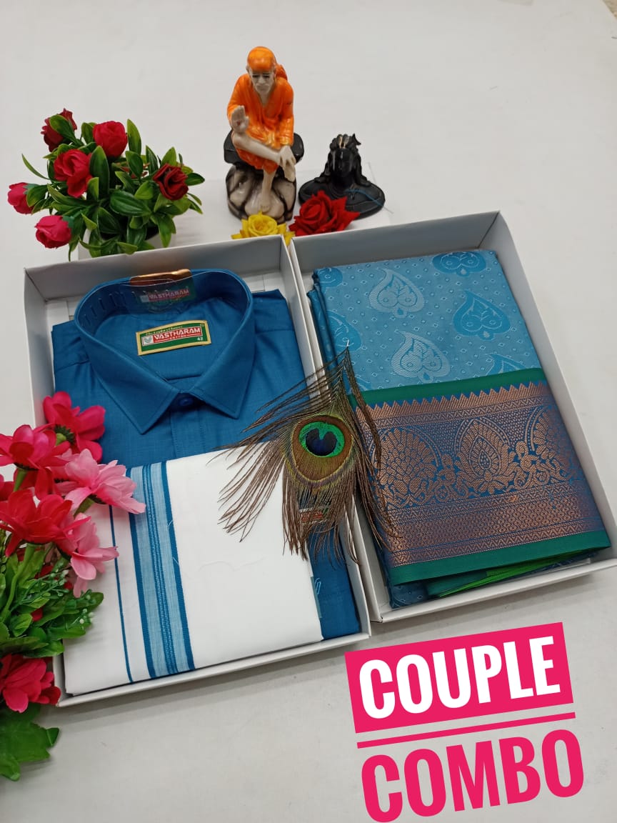 Couple Combo - Semi Silk Saree & Dhoti Shirt