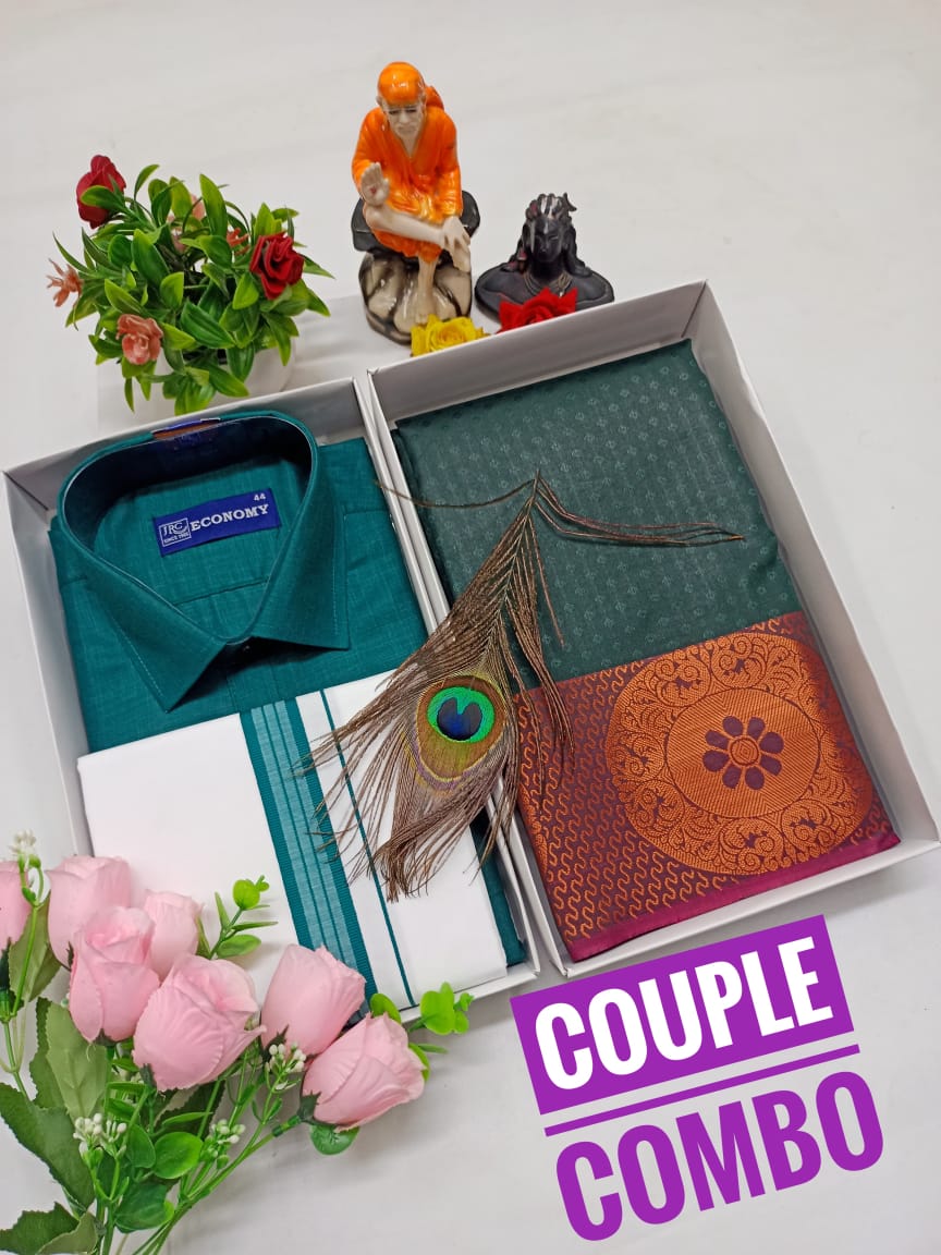 Couple Combo - Semi Silk Saree & Dhoti Shirt