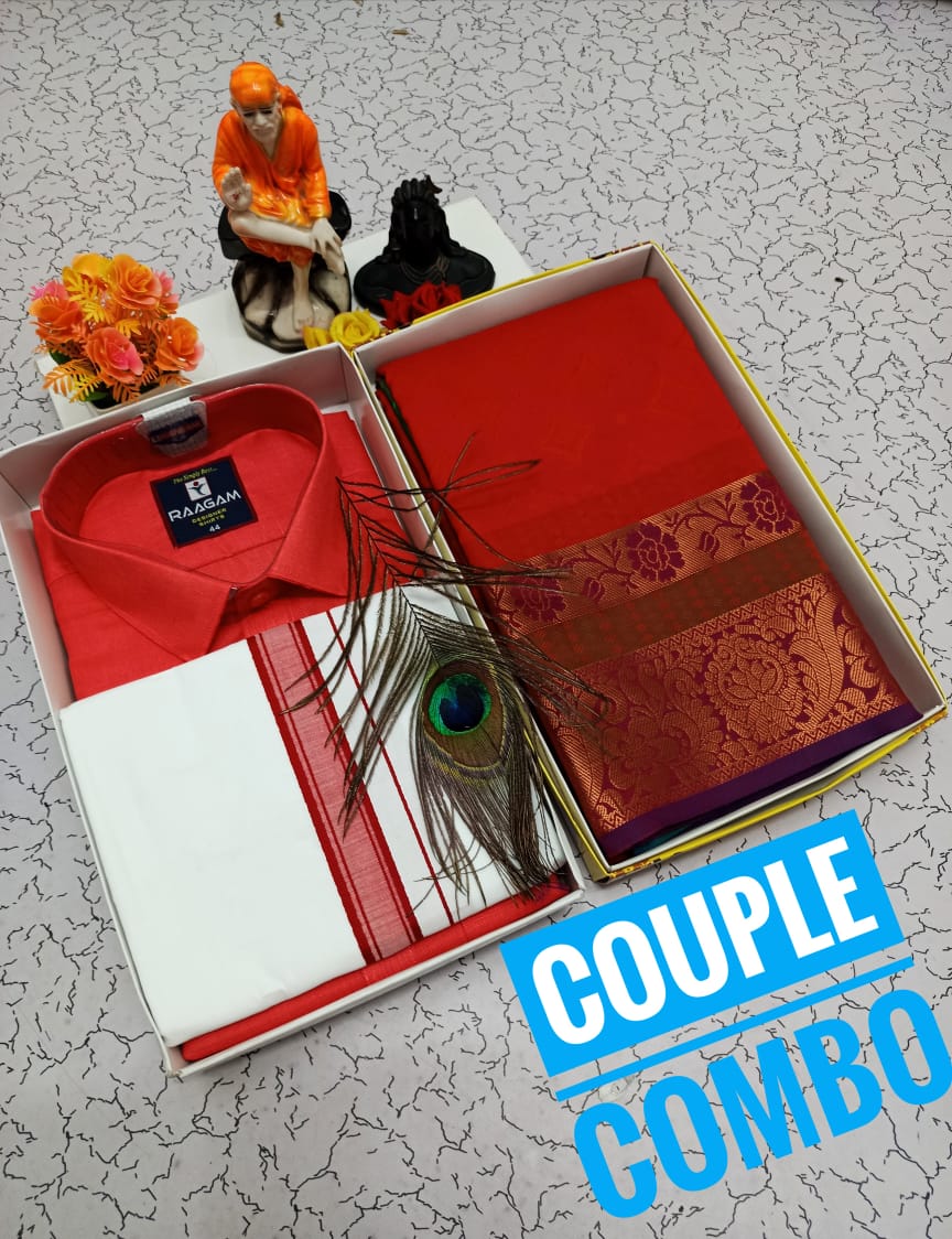 Couple Combo - Semi Silk Saree & Dhoti Shirt