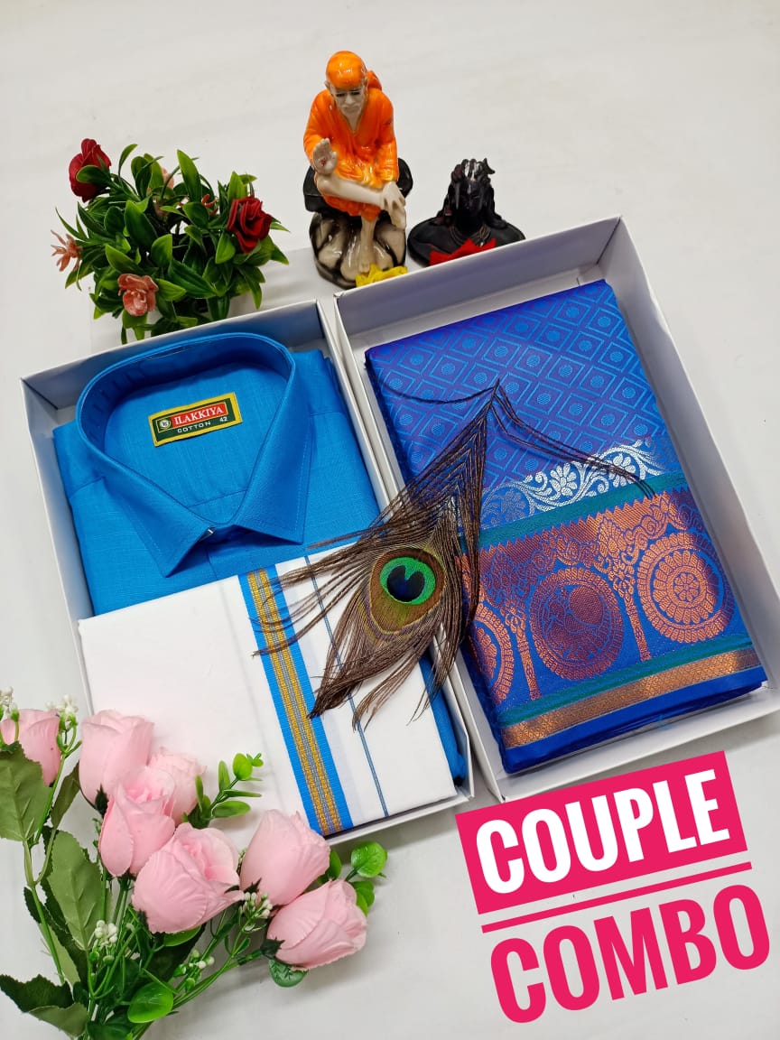 Couple Combo - Semi Silk Saree & Dhoti Shirt