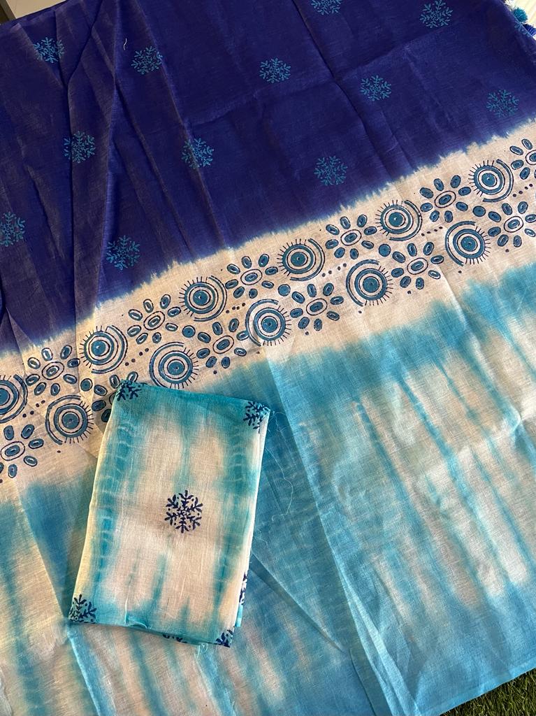Shibori tie and dyed pure 120 count linen saree