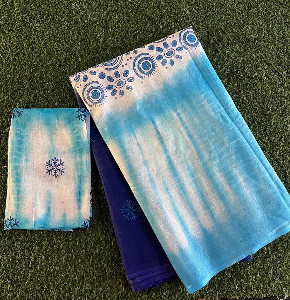 Shibori tie and dyed pure 120 count linen saree