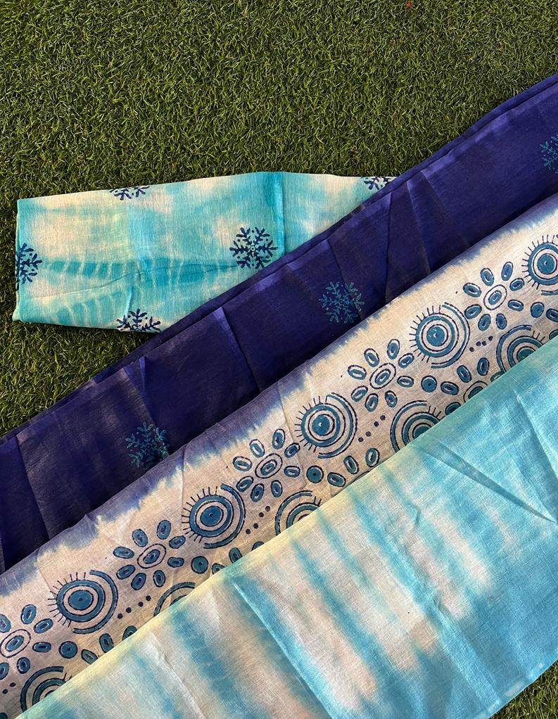 Shibori tie and dyed pure 120 count linen saree